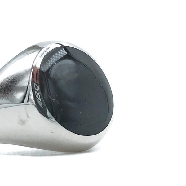 ANELLO CHEVALIER ROTONDO BOMBATO REGOLABILE SMALTATO NERO ARGENTO 925 