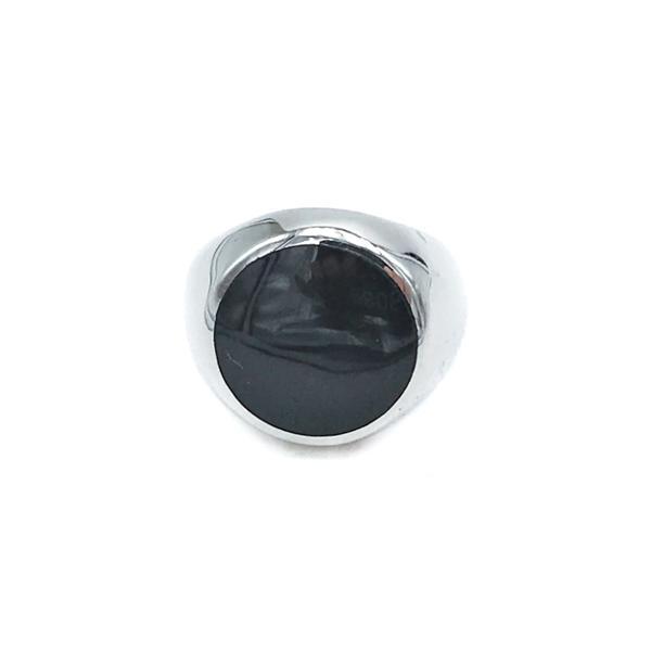 ANELLO CHEVALIER ROTONDO BOMBATO REGOLABILE SMALTATO NERO ARGENTO 925 