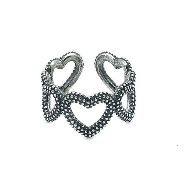 ANELLO FASCIA LOVE ROCK REGOLABILE CUORE PUNTINATO ARGENTO 925 