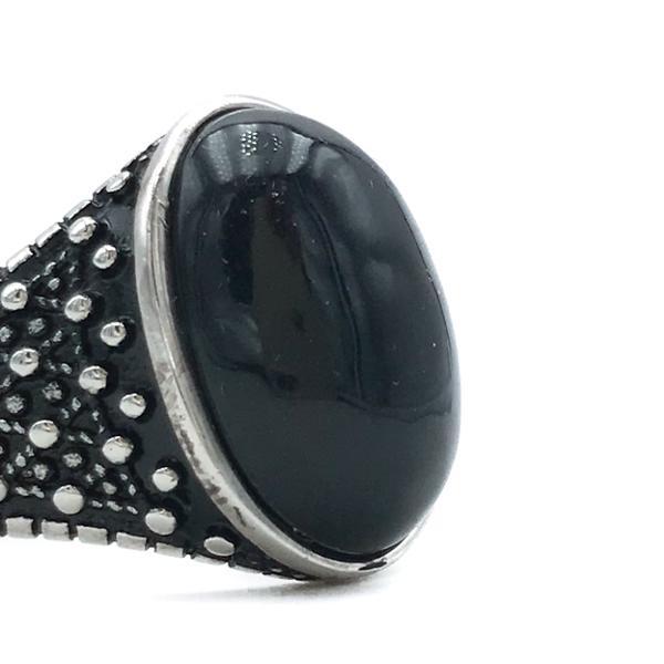ANELLO CHEVALIER OVALE STRONG PUNTINATO ONICE NERO ARGENTO 925