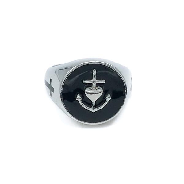ANELLO CHEVALIER CAHIERS DE FRANCE SMALTATO NERO ARGENTO 925 