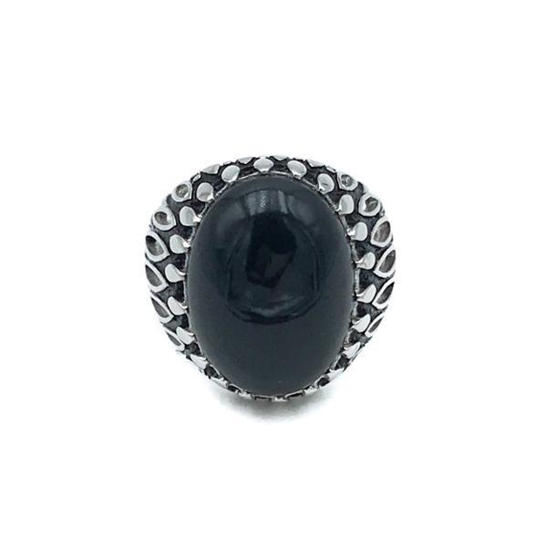 ANELLO CHEVALIER OVALE STRONG INTAGLIATO ONICE NERO ARGENTO 925