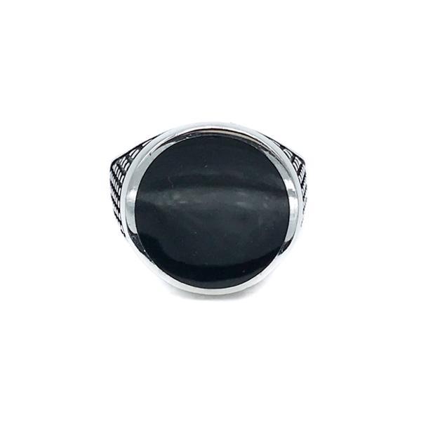 ANELLO CHEVALIER ROTONDO PUNTINATO SMALTATO NERO ARGENTO 925