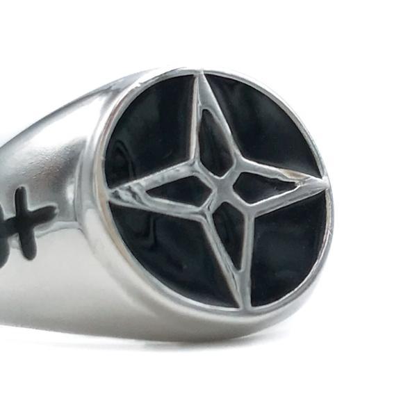 ANELLO CHEVALIER CAHIERS DE FRANCE E BUSSOLA SMALTATO NERO ARGENTO 925