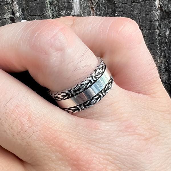 ANELLO FASCIA ETNIC PUNK MAGLIA BOROBUDUR UNISEX IN ARGENTO
