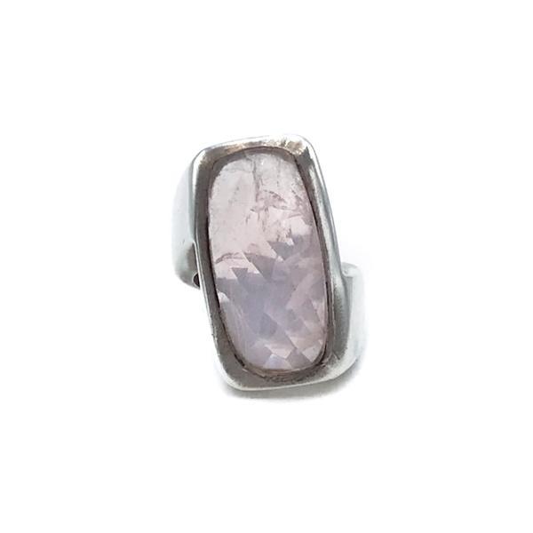ANELLO MINIMAL RETTANGOLARE E QUARZO ROSA ARGENTO 925