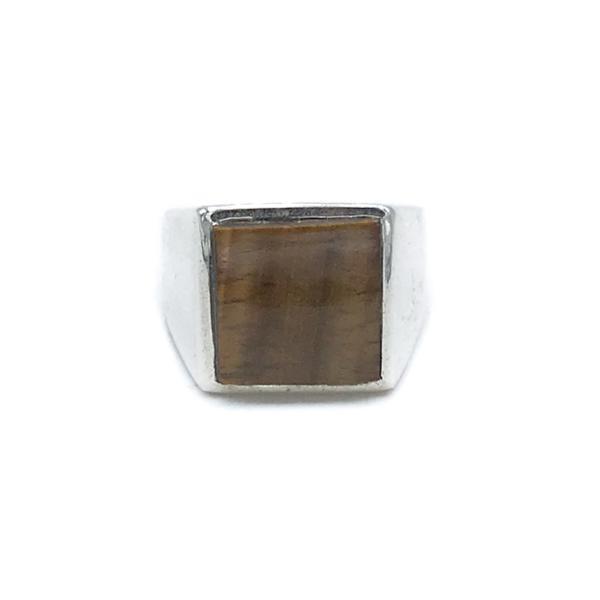 ANELLO CHEVALIER QUADRATO MINIMAL OCCHIO DI TIGRE ARGENTO 925