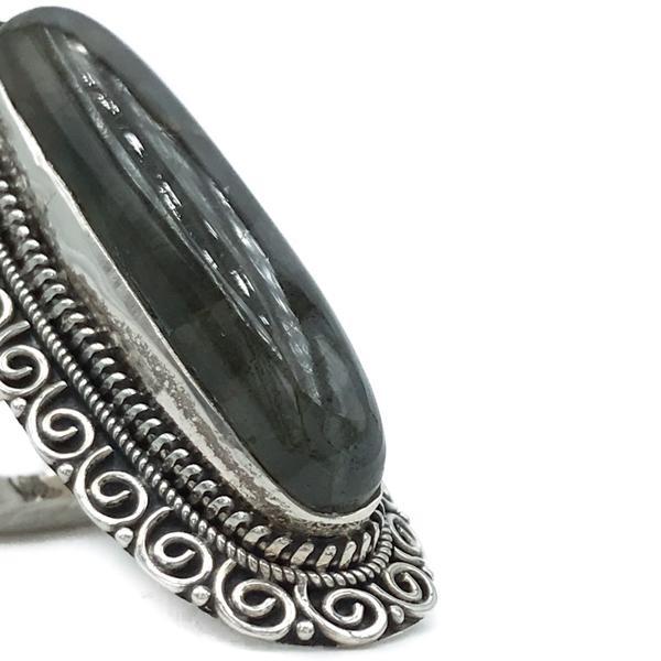 ANELLO SPOLETTA MOTIVO SPIRALI LABRADORITE ARGENTO 925