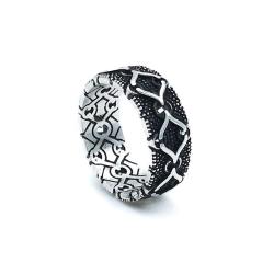 ANELLO UNISEX FASCIA RIGIDA PUNTINATA STILIZZATA ARGENTO 925