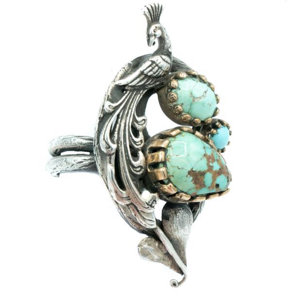 ANELLO PEACOCK TURCHESE A GOCCIA ARGENTO 925