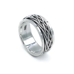 ANELLO FASCIA ANTISTRESS GIREVOLE DOPPIA TRECCIA ARGENTO 925