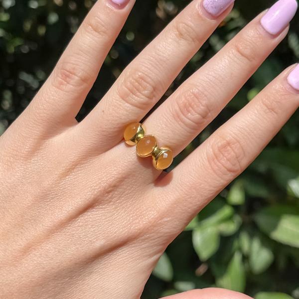 ANELLO MINIMAL REGOLABILE DORATO TRE GEMME CALCITE ARGENTO 925  