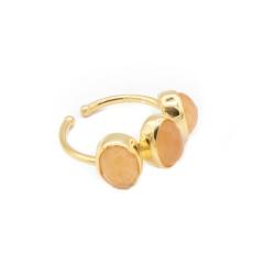 ANELLO MINIMAL REGOLABILE DORATO TRE GEMME CALCITE ARGENTO 925  