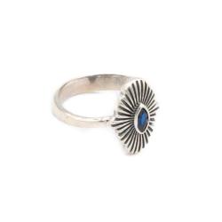 ANELLO SCUDO INCISO TOPAZIO BLU REGOLABILE ARGENTO 925  
