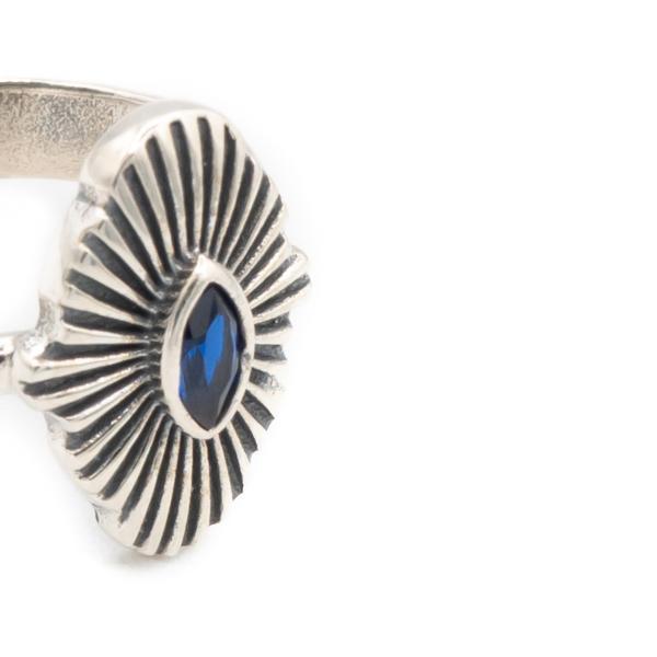 ANELLO SCUDO INCISO TOPAZIO BLU REGOLABILE ARGENTO 925  