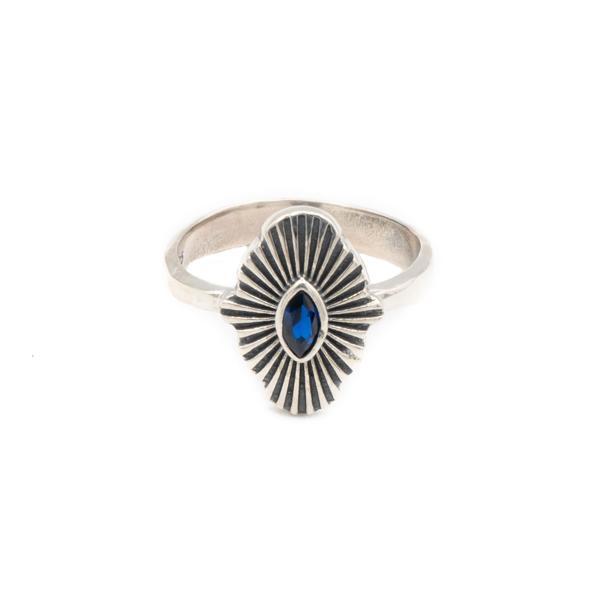 ANELLO SCUDO INCISO TOPAZIO BLU REGOLABILE ARGENTO 925  