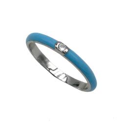 ANELLO ETERNITY ZIRCONI BIANCHI SMALTATO AZZURRO VERETTA ARGENTO 925