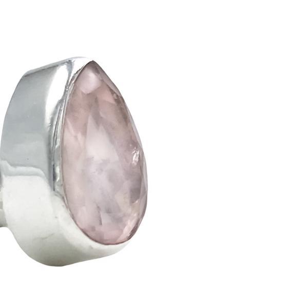 ANELLO MINIMAL NEPALESE GOCCIA QUARZO ROSA BRIOLETTE ARGENTO 925