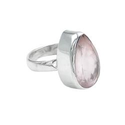 ANELLO MINIMAL NEPALESE GOCCIA QUARZO ROSA BRIOLETTE ARGENTO 925