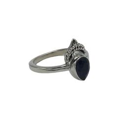 ANELLO ETNICO PUNTINATO GOCCIA PIETRA NATURALE RADICE DI ZAFFIRO ARGENTO 925