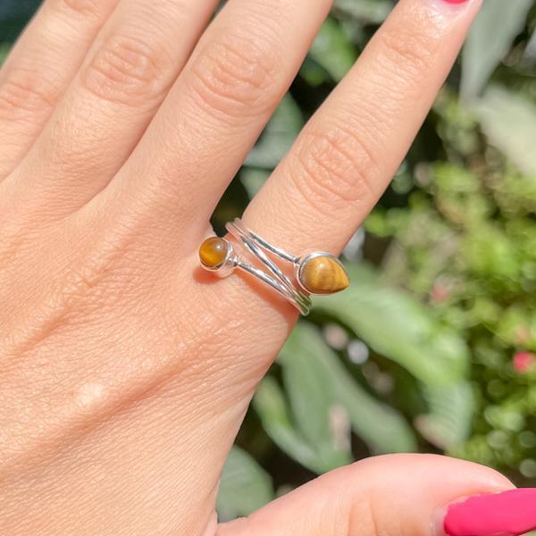 ANELLO MINIMAL SPIRALE PIETRA NATURALE OCCHIO DI TIGRE ARGENTO 925 