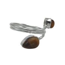 ANELLO MINIMAL SPIRALE PIETRA NATURALE OCCHIO DI TIGRE ARGENTO 925 