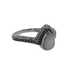 ANELLO VINTAGE PUNTINATO PIETRA NATURALE GOCCIA MADREPERLA ARGENTO 925
