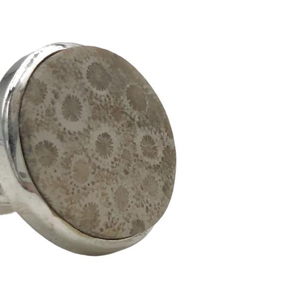 ANELLO MINIMAL ROTONDO PIETRA NATURALE AGATA CRISANTEMO REGOLABILE ARGENTO 925 