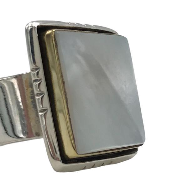 ANELLO SCUDO QUADRATO PIETRA NATURALE MADREPERLA ARGENTO 925 