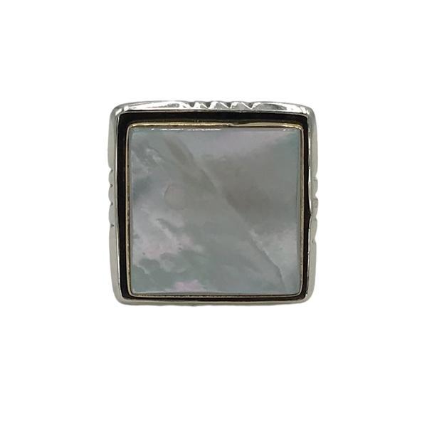 ANELLO SCUDO QUADRATO PIETRA NATURALE MADREPERLA ARGENTO 925 