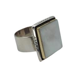 ANELLO SCUDO QUADRATO PIETRA NATURALE MADREPERLA ARGENTO 925 