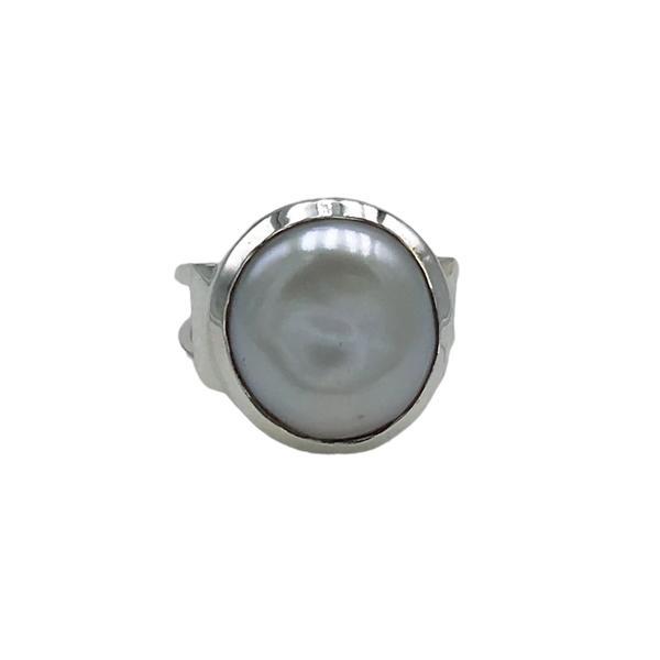 ANELLO MINIMAL ROTONDO PERLA DI FIUME NATURALE ARGENTO 925