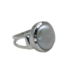 ANELLO MINIMAL ROTONDO PERLA DI FIUME NATURALE ARGENTO 925