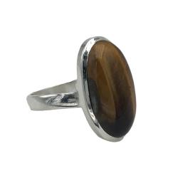 ANELLO MINIMAL NEPALESE REGOLABILE OCCHIO DI TIGRE ARGENTO 925 