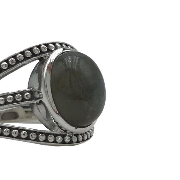 ANELLO FASCIA TRE FILI PUNTINATI PIETRA NATURALE LABRADORITE ARGENTO 925 