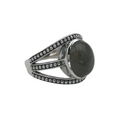 ANELLO FASCIA TRE FILI PUNTINATI PIETRA NATURALE LABRADORITE ARGENTO 925 