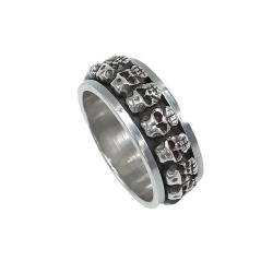 ANELLO SKULL PUNK ROCK ANTISTRESS FASCIA TESCHI UNISEX ARGENTO 925