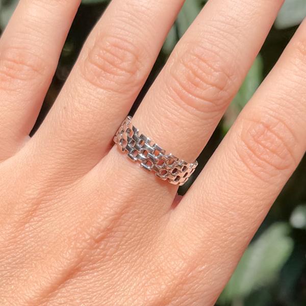 ANELLO BRICK WALL MURO MATTONCINI INTAGLIATO UNISEX ARGENTO 925