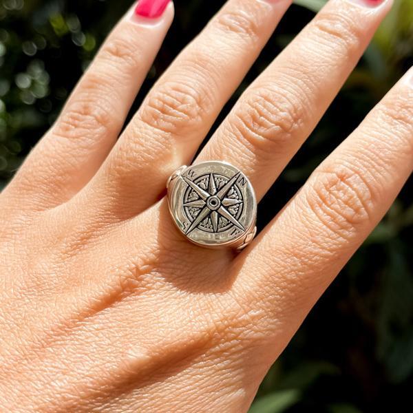 ANELLO CHEVALIER ROSA DEI VENTI GIGLI FIORENTINI UNISEX ARGENTO 925 