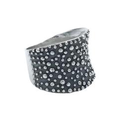 ANELLO PSICHEDELICO FASCIA CONVESSA PUNTINATA BRUNITA ARGENTO 925