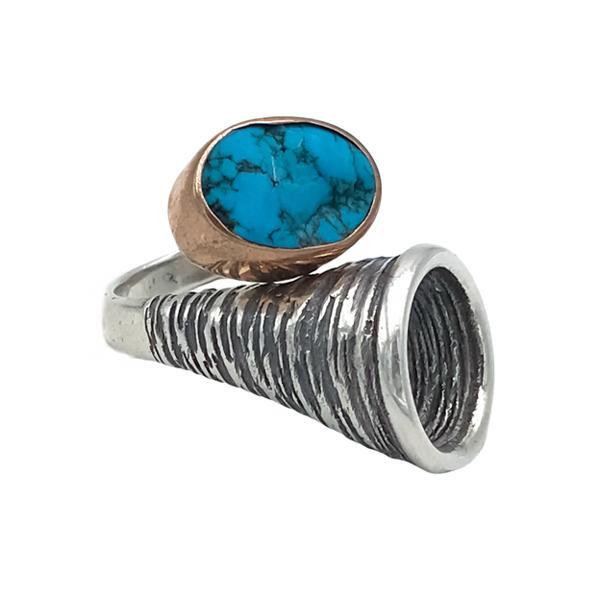 ANELLO REGOLABILE VORTICE INTAGLIATO PIETRA TURCHESE  IN ARGENTO 925