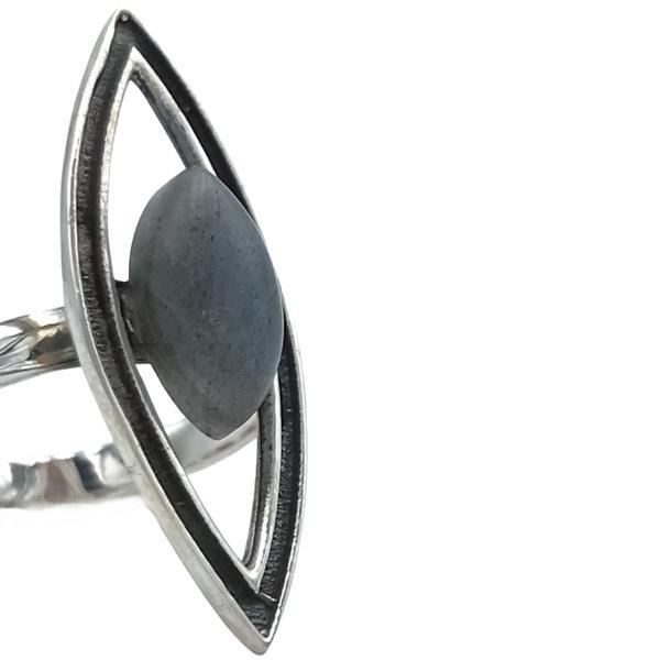 ANELLO ETNICO MINIMAL ELLITTICO PIETRA LABRADORITE ARGENTO 925
