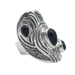 ANELLO TWIST SCUDO TRE PIETRE ONICE GOCCIA ARGENTO 925