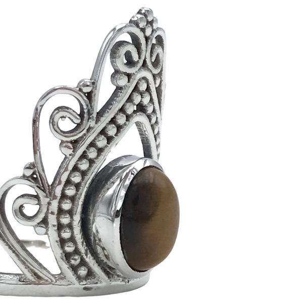 ANELLO THIN CROWN CORONA PIETRA OCCHIO DI TIGRE OVALE ARGENTO 925