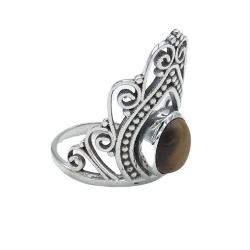 ANELLO THIN CROWN CORONA PIETRA OCCHIO DI TIGRE OVALE ARGENTO 925