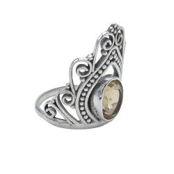 ANELLO THIN CROWN CORONA PIETRA QUARZO CITRINO OVALE ARGENTO 925