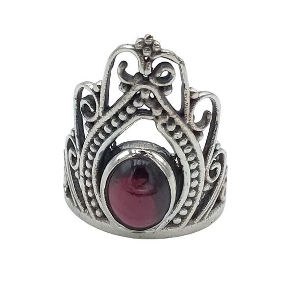 ANELLO THIN CROWN CORONA GRANATO OVALE ARGENTO 925