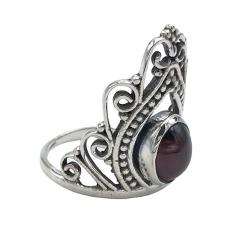 ANELLO THIN CROWN CORONA GRANATO OVALE ARGENTO 925