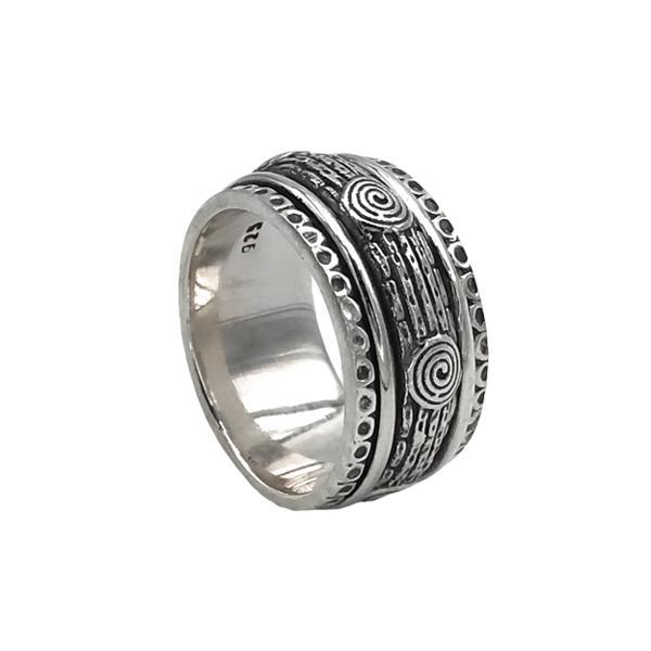 ANELLO SPINNER RING ANTISTRESS TRE FASCETTE ROTANTI INCISE ARGENTO 925