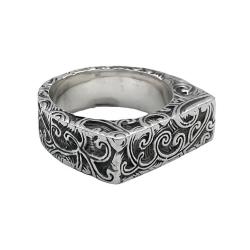 ANELLO ROCK CHEVALIER RETTANGOLARE MOTIVO SPIRALI ARGENTO 925 